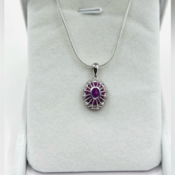 6.38 CT Natural Ruby Sterling Silver Pendant Necklace - Picture 4 of 6